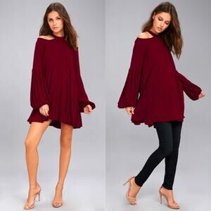 Free People Women's Burgundy Red Drift Away Cold Shoulder Tunic Size XS X-Small